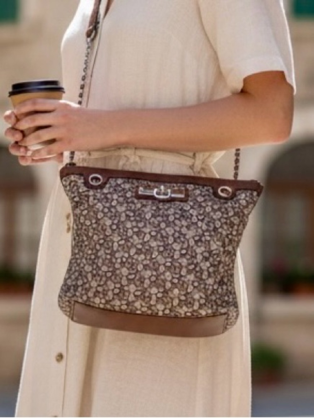 DKNY Tan Brown Leather Tote with Branded Lining